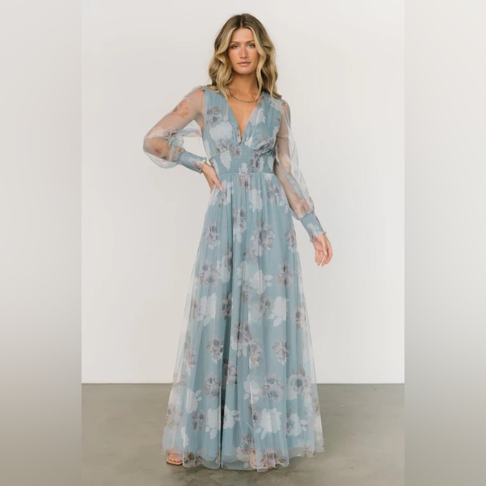 Pinkblush tulle floral long sleeve maxi dress